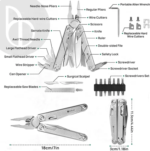 Vista 7 de BIBURY Multitools - Alicates Pro BI2049, alicates plegables multiherramienta con hoja de sierra grande, cortadores de alambre, multiherramienta