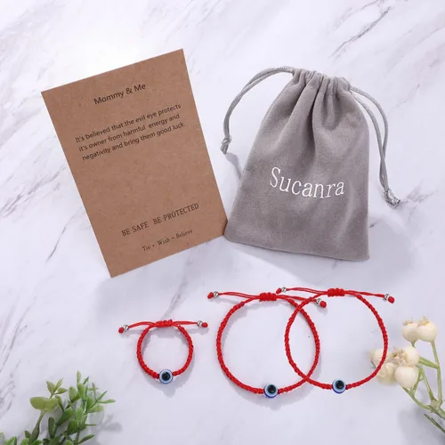 Vista 5 de Sucanra Pulsera contra el mal de ojo ajustable de cuerda roja de la suerte, pulsera de protección de la cábala para mamá y yo, juego de pulseras a