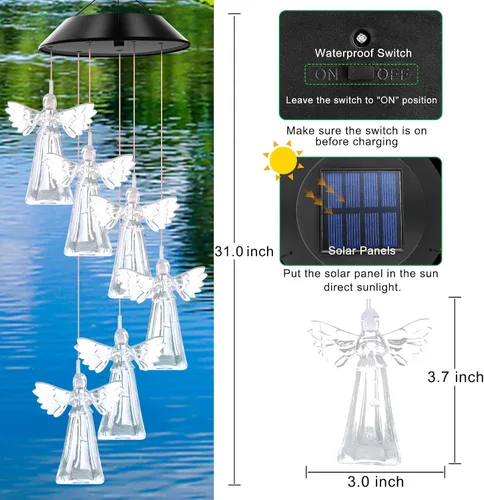 Vista 2 de Campanillas de viento solares para exteriores, luces que cambian de color, regalo para mujeres, mamá, abuela, hermana, mejores regalos, campanillas