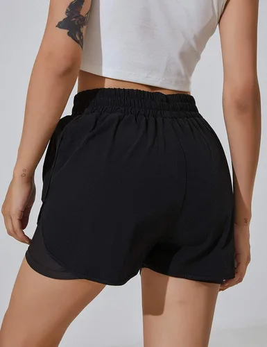 Vista 3 de BMJL Pantalones cortos de correr para mujer, cintura elástica, cintura alta, bolsillos, pantalones cortos deportivos para entrenamiento, gimnasio