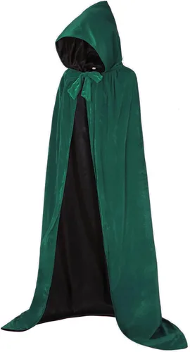 Vista 5 de ALIZIWAY Capa de terciopelo reversible con capucha forrada con satén renacentista, medieval, Halloween, Navidad, cosplay