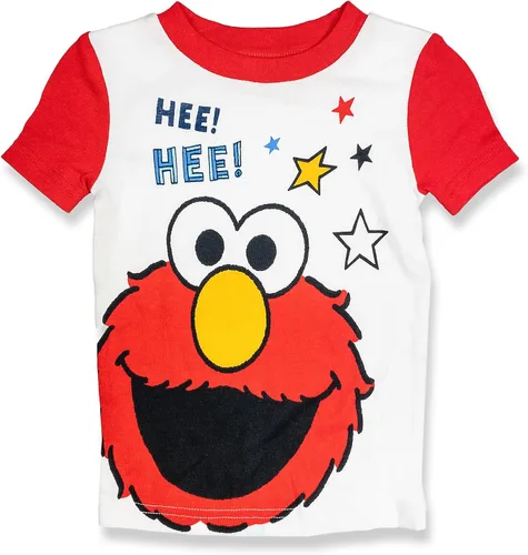Vista 2 de Sesame Street Elmo - Conjunto de pijama de 2 piezas, con pantuflas Elmo a juego, 100% algodón, color rojo, Rojo