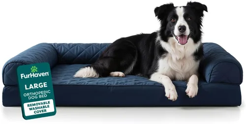 Vista 34 de Furhaven - Cama ortopédica para perros, estilo sofá, acolchada, con funda extraíble y lavable, marrón tostado, tamaño jumbo (XL)
