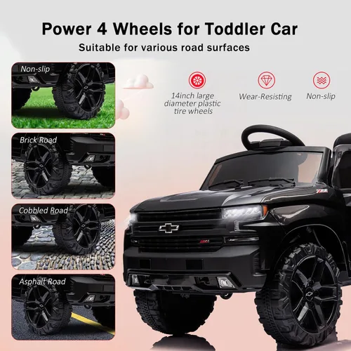 Vista 5 de 12V Camioneta de Juguete Eléctrico para Niños con Batería, 4 Ruedas, con Control Remoto para Padres, Chevrolet Silverado, Camiones para Niños