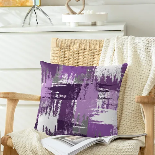 Vista 4 de CaliTime Fundas de almohada decorativas de 16 x 16 pulgadas, paquete de 2 fundas de cojín acogedoras de vellón entrelazadas con pinceladas de Morado