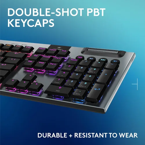 Vista 7 de Logitech G Teclado mecánico inalámbrico Lightspeed 915 X para juegos, teclas PBT de doble disparo, teclas totalmente programables, teclados RGB