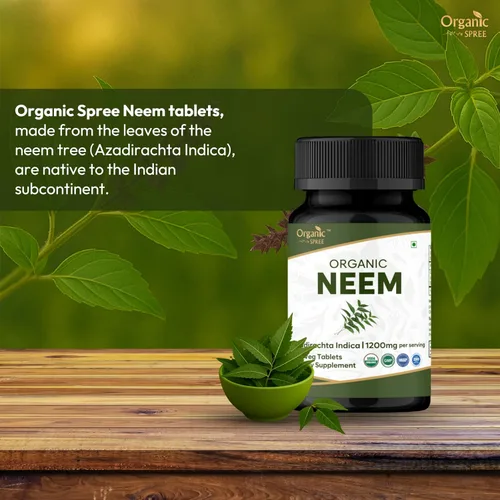Vista 2 de ORGANIC SPREE Neem 120 tabletas Azadirachta Indica (Neem) Certificado orgánico USDA Piel sana y desintoxicación* Suplemento dietético - 120