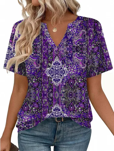 Vista 13 de Zeagoo Camisetas de manga corta con cuello en V para mujer, bonitas, elegantes, casuales, para negocios, trabajo, blusa