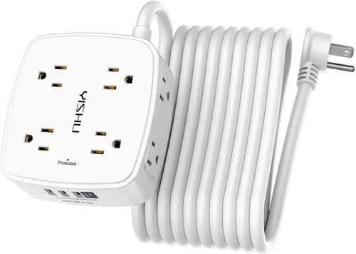 Vista 21 de Regleta de protección contra sobretensiones de 5 pies, 8 tomas amplias con 4 puertos USB, extensor de salida de 3 lados con cable de extensión de 5