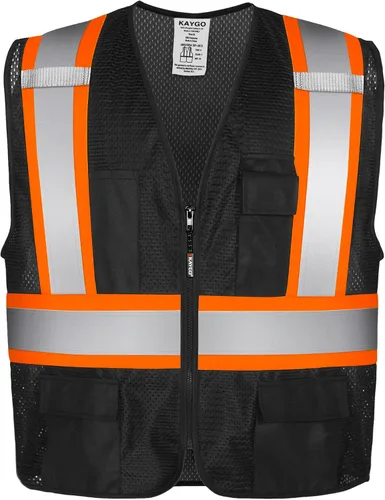 Vista 14 de KAYGO Chaleco de seguridad reflectante de alta visibilidad con bolsillos Poliéster transpirable ligero, de dos tonos, para construcción, almacén