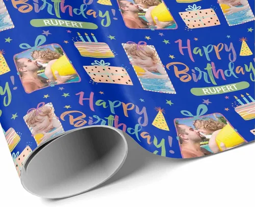 Vista 4 de M YESCUSTOM Personalized Birthday Wrapping Paper with Picture Age Custom 1st 18th 30th 40th 50th 60th Happy Birthday Gift Wrapping Paper Roll