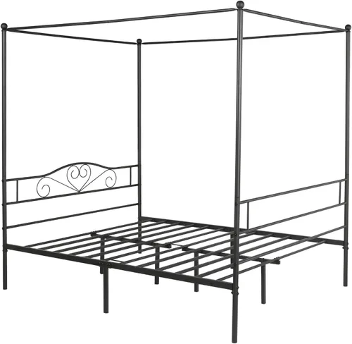 Vista 8 de VECELO Base de cama de plataforma de metal con cabecera y estribo, base de colchón de listones de acero, no necesita somier, individual, negro mate
