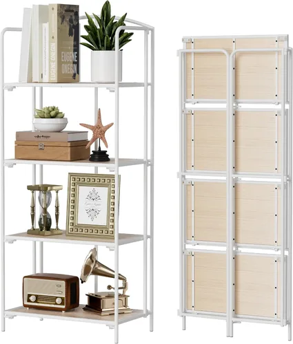 Vista 15 de Crofy - Estantería plegable sin montaje para sala de estar, estantería plegable de 2 niveles en color negro para oficina en casa, organizador