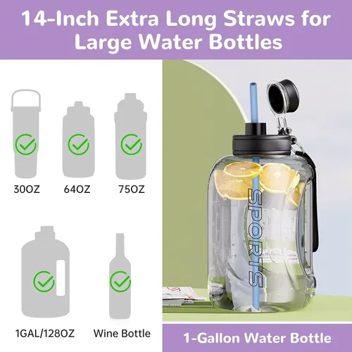 Vista 7 de NiHome Paquete de 7 pajitas de silicona de 14 pulgadas para vasos Stanley y botellas grandes, longitud personalizable, popotes reutilizables