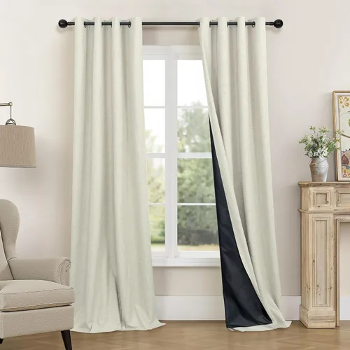 Vista 11 de Pitalk Cortinas texturizadas de lino para oscurecer la habitación para dormitorio, 63 pulgadas de largo, 2 paneles con ojales burg, cortinas opacas
