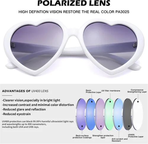 Vista 5 de Pro Acme Lentes de sol de corazón para mujer, polarizados, encantadores, estilo retro, de moda roja