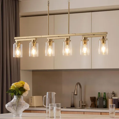 Vista 12 de 4 lámparas de isla de cocina y accesorios de iluminación de comedor de granja sobre mesa, colgante rústico ajustable para techo - Diseño giratorio