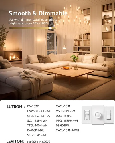 Vista 2 de Lepro Bombillas LED E12 regulables para candelabros, 2700 K blanco suave equivalente a 60 W, paquete de 6 Type B E12 base candelabra bulb for