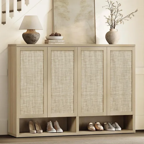 Vista 13 de SICOTAS Gabinete de almacenamiento de zapatos de ratán – Armarios modulares para zapatos con puerta alta y grande para almacenamiento de zapatos