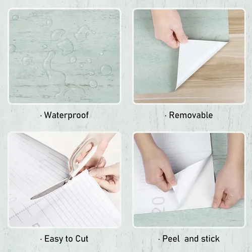 Vista 8 de Wallercity Papel adhesivo de madera verde para encimeras, papel tapiz autoadhesivo impermeable para armarios, papel tapiz de vinilo de madera, papel