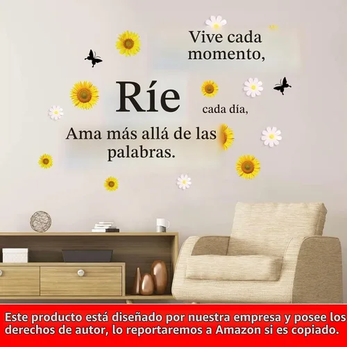 Vista 3 de Calcomanías de pared con diseño de margaritas de girasol, cita inspiradora para decoración del hogar