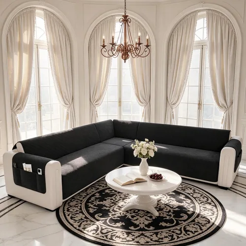 Vista 17 de Fundas de sofá seccionales impermeables en forma de L para sofá seccional Velvet, Soft, Thick, Non Slip Straps, Washable, L Shape, Corner Sofa