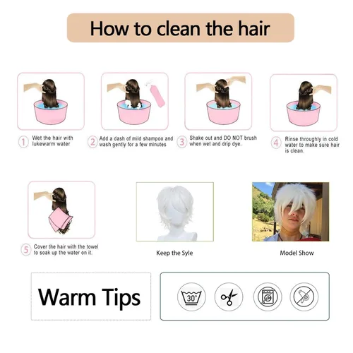 Vista 6 de Kavsni Peluca de pelo corto y recto unisex para cosplay, para mujeres y hombres, a la moda, anime, fiesta, estilo elegante, sintético, pelucas