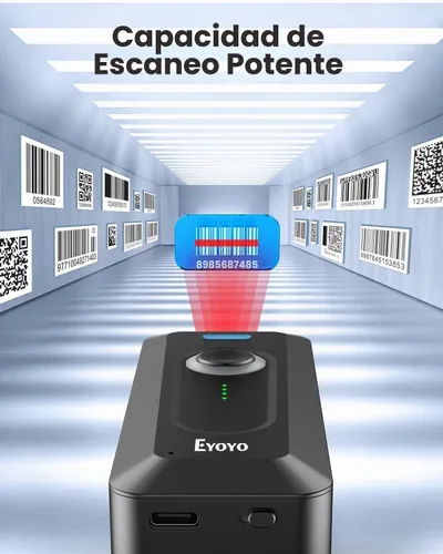 Vista 4 de Paquete de 2 escáneres de código de barras Eyoyo 2D Bluetooth inalámbrico con clip, batería de 2000 mAh con indicador de nivel, mini lector