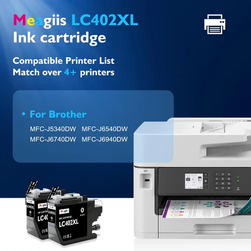 Vista 2 de Cartuchos de tinta compatibles LC402 LC402XL de repuesto negro para Brother LC402XL Cartucho de tinta negra para impresora MFC-J5340DW MFC-J6540DW