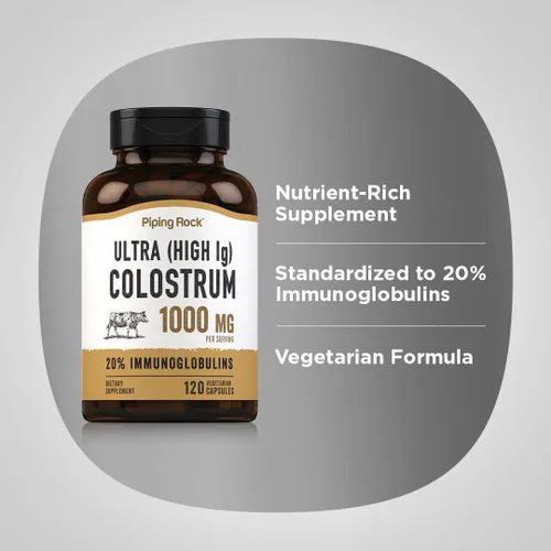 Vista 4 de Piping Rock Cápsulas de calostro de 1000 mg 120 píldoras Suplemento para mujeres y hombres 20% de inmunoglobulina Vegetariano, sin OMG, sin