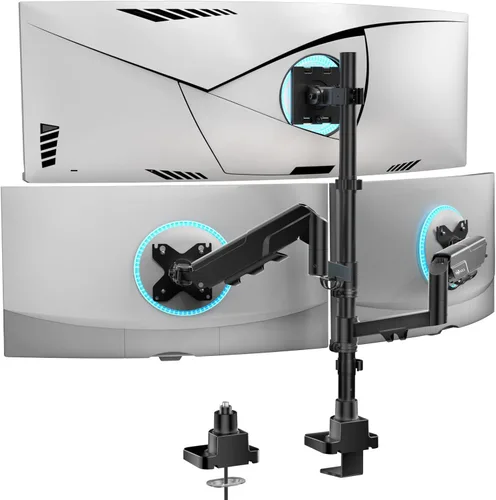 Vista 12 de WALI - Soporte de escritorio para monitor dual para pantallas de 17-32 pulgadas, brazos de monitor dual para 2 monitores, soporta hasta 19.8 lbs