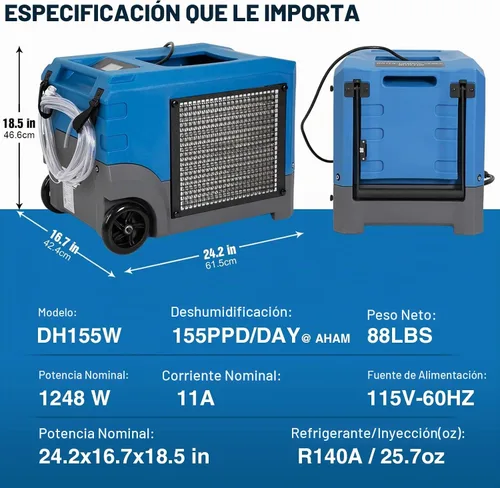 Vista 2 de Mounto MOUNTO - Deshumidificador compacto comercial LGR de 268 Pints con bomba y manguera de drenaje, deshumidificador portátil LGR con ruedas