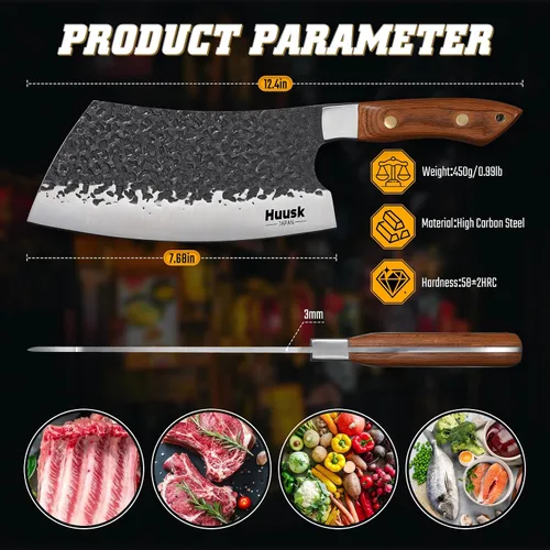 Vista 6 de Huusk Juego de 3 cuchillos de carnicero con cuchillo de cocina japonés