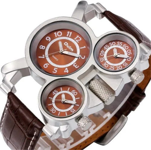 Vista 3 de Oulm 1167 Ejército Militar Deporte Reloj de Pulsera 3 Diales Analógicos Café Reloj para Hombre