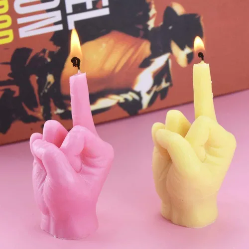 Vista 5 de Molde de silicona en forma de mano 3D para hacer velas, molde de vela de gestos, molde de fundición de resina en forma de dedo medio para hacer