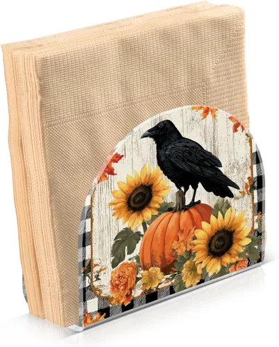 Vista 19 de Servilletero de otoño de gnomo negro para mesa, dispensadores de pañuelos acrílicos, servilleteros de cóctel para bodas, fiestas, eventos