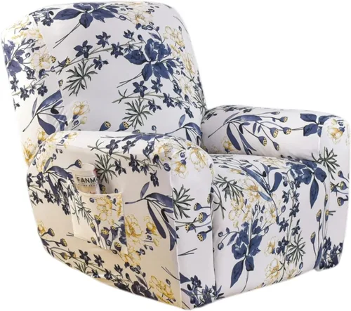 Vista 16 de NILUOH Funda para sillón reclinable, 4 piezas, elástica, estampada, con bolsillo lateral, funda para sofá reclinable, antideslizante, ajustable, 16