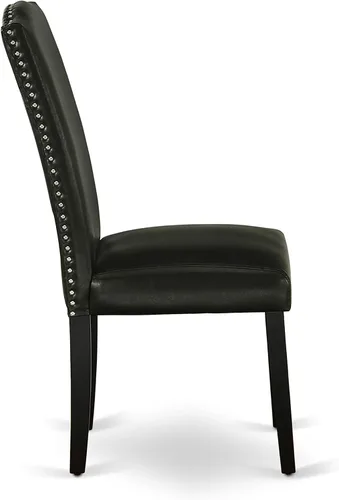 Vista 7 de East West Furniture SHEN3-BLK-69 - Juego de mesa de cocina de 3 piezas contiene una mesa de comedor redonda con pedestal y 2 sillas de comedor