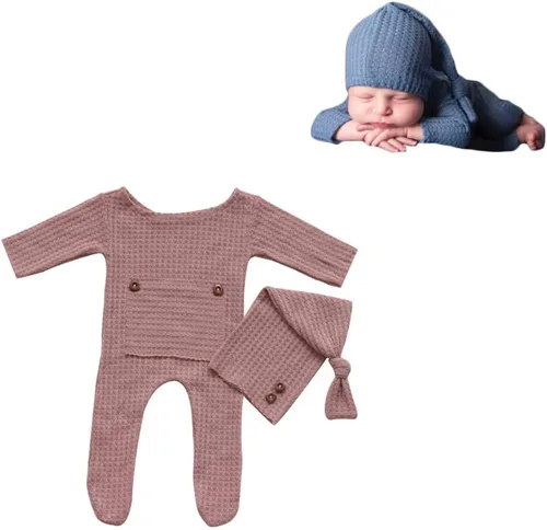 Vista 15 de Moda recién nacido niños niñas bebé sesión de fotos accesorios trajes ganchillo ropa sombrero de cola larga pantalones accesorios de fotografía