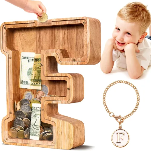 Vista 39 de SummiDate Alcancía de madera de letra para niños y niñas, Alfabeto, personalizada, regalo de cumpleaños y pascua para niños (A)