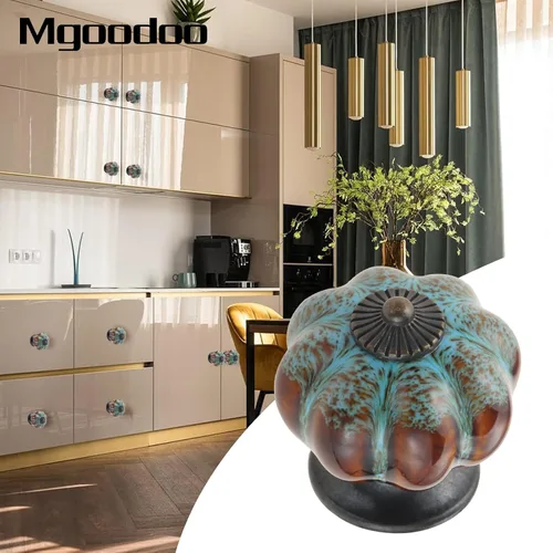 Vista 9 de Pomos de calabaza de 1.57 pulgadas, pomos de cerámica para armario, cajón, tiradores de cajones antiguos, pomos decorativos para armario, puerta