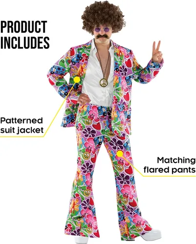 Vista 2 de fun shack Groovy - Disfraz hippie para hombre, traje retro de los años 60 para hombres, disfraces geniales para adultos, traje hippie vintage