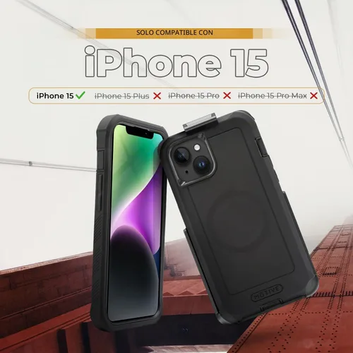 Vista 6 de MOTIVE - Funda resistente para iPhone 15, funda con clip para cinturón, 6.1 pulgadas Negro
