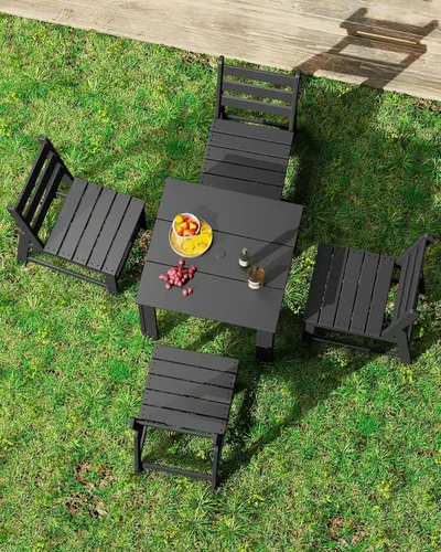Vista 7 de GREENVINES Silla de comedor al aire libre HDPE, sillas sin brazos, negro
