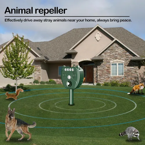 Vista 5 de Repelente ultrasónico de animales alimentado por energía solar, paquete de 1, ardilla, ciervo, conejo, roedor, disuasorio de perros, repelente
