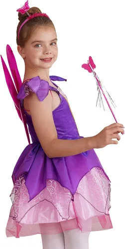 Vista 5 de Yartina Disfraz de princesa Tinker-Bell para niños, disfraz de elfo, carnaval, cosplay, con alas de aro para el pelo