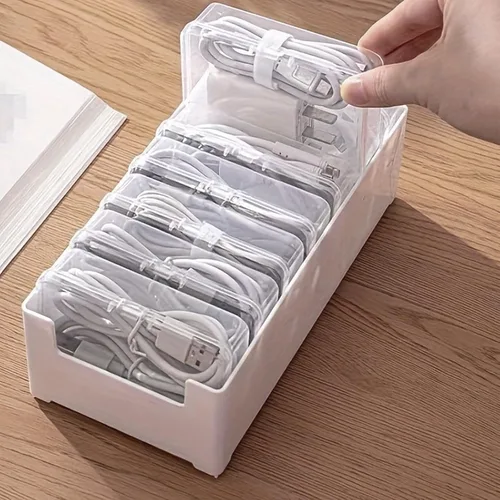 Vista 7 de Caja organizadora de cables con múltiples cajas de almacenamiento de cables de escritorio para cables de carga, accesorios de uso en casa, oficina