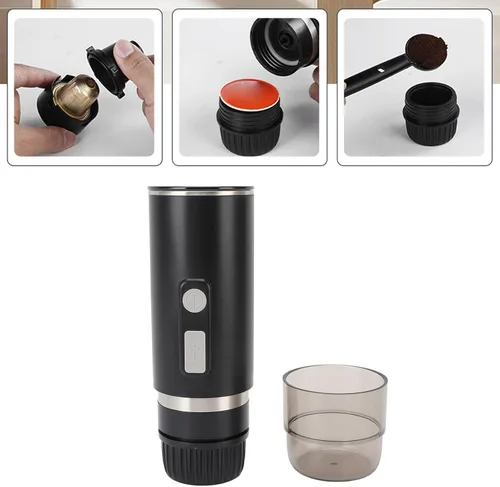 Vista 3 de Cafetera eléctrica automática de 800 mAh Cafetera portátil de viaje y campamento Cargador de coche USB C Funciona con café molido y cápsulas