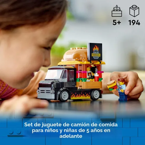 Vista 2 de LEGO City Camión de Hamburguesas - Juego de Construcción de Juguetes, Regalo Divertido para Niños de 5 años en Adelante, Camioneta de Hamburguesas
