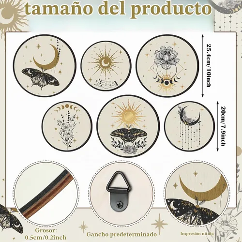 Vista 2 de Barydat 6 Piezas Arte de Pared Boho de Plantas de Madera Decoración de Pared Boho Granja Rústica Colgante de Pared Bohemia para Dormitorio Sala